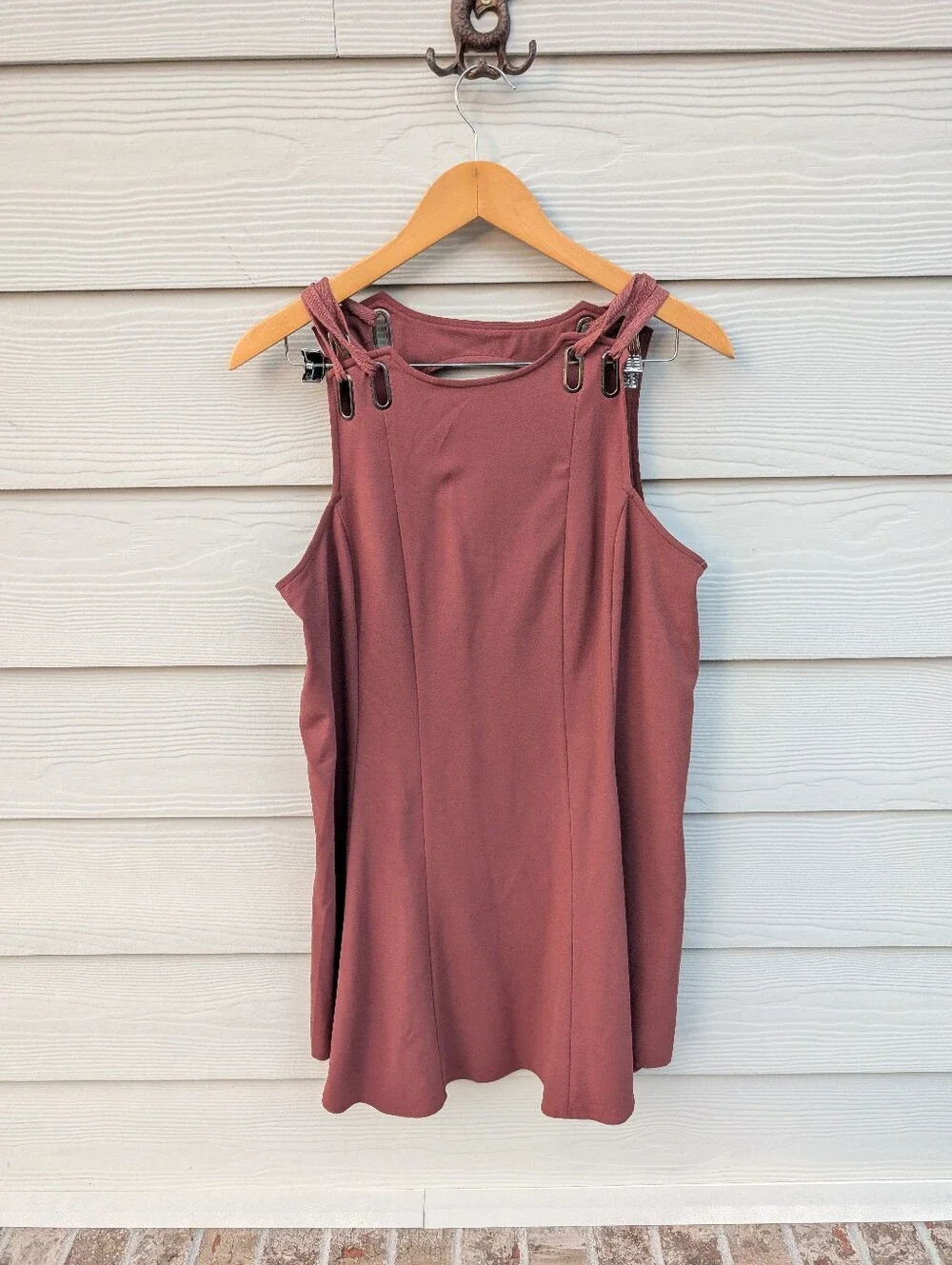 Free People Dress Size M Red Brown Mini Cut Out Back Boho Summer Vacation Retro